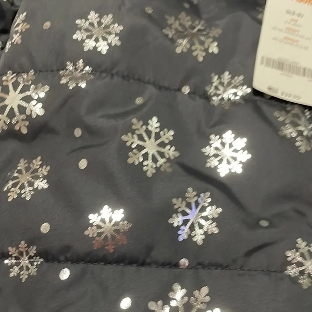 Gymboree S 5/6 grey silver snowflakes front zip hooded puffer nwt pockets